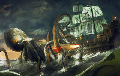 The Kraken attacking sailing ship