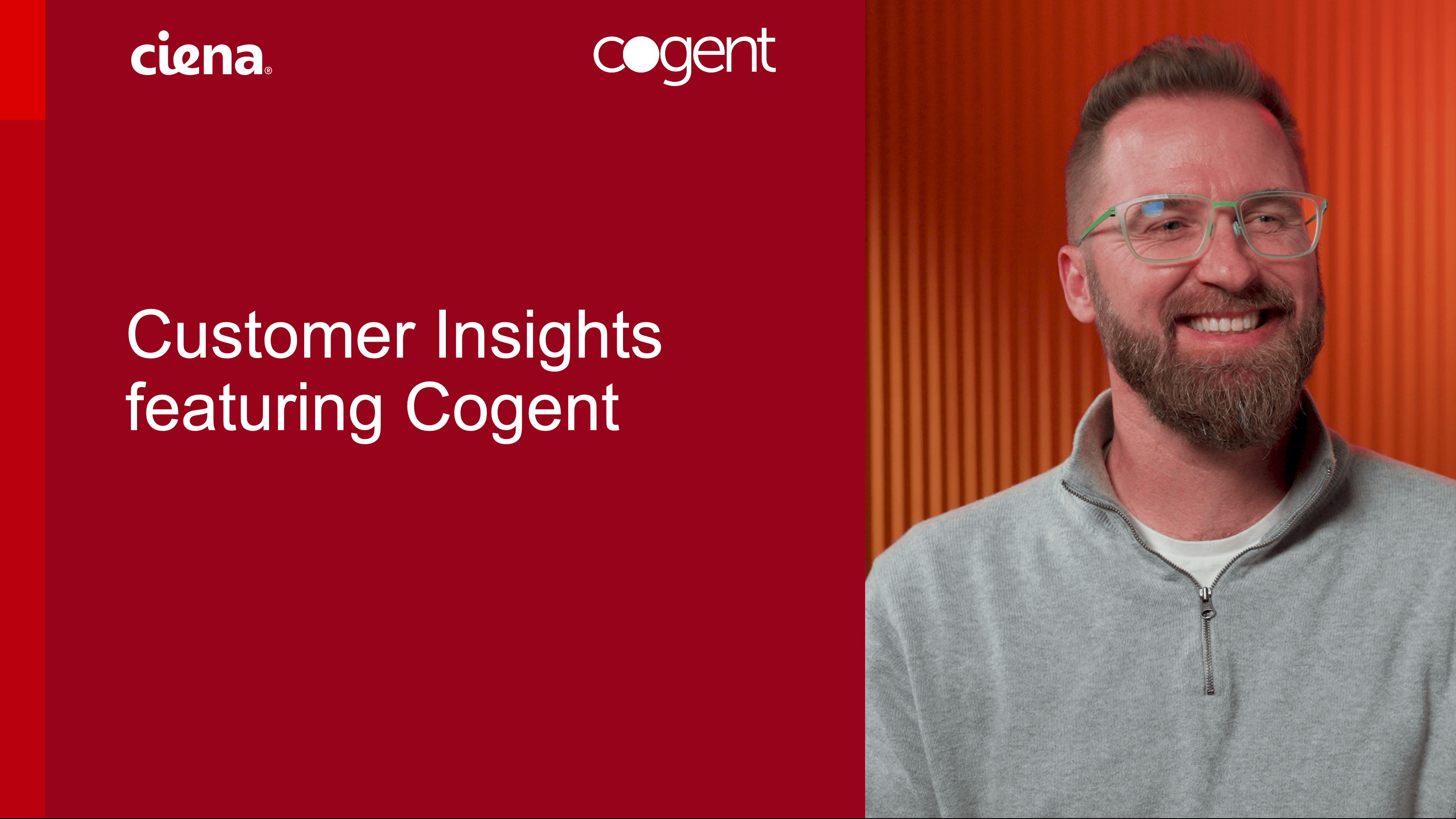 red background with the words "customer insights featuring cogent" with a headshot of a man get to it