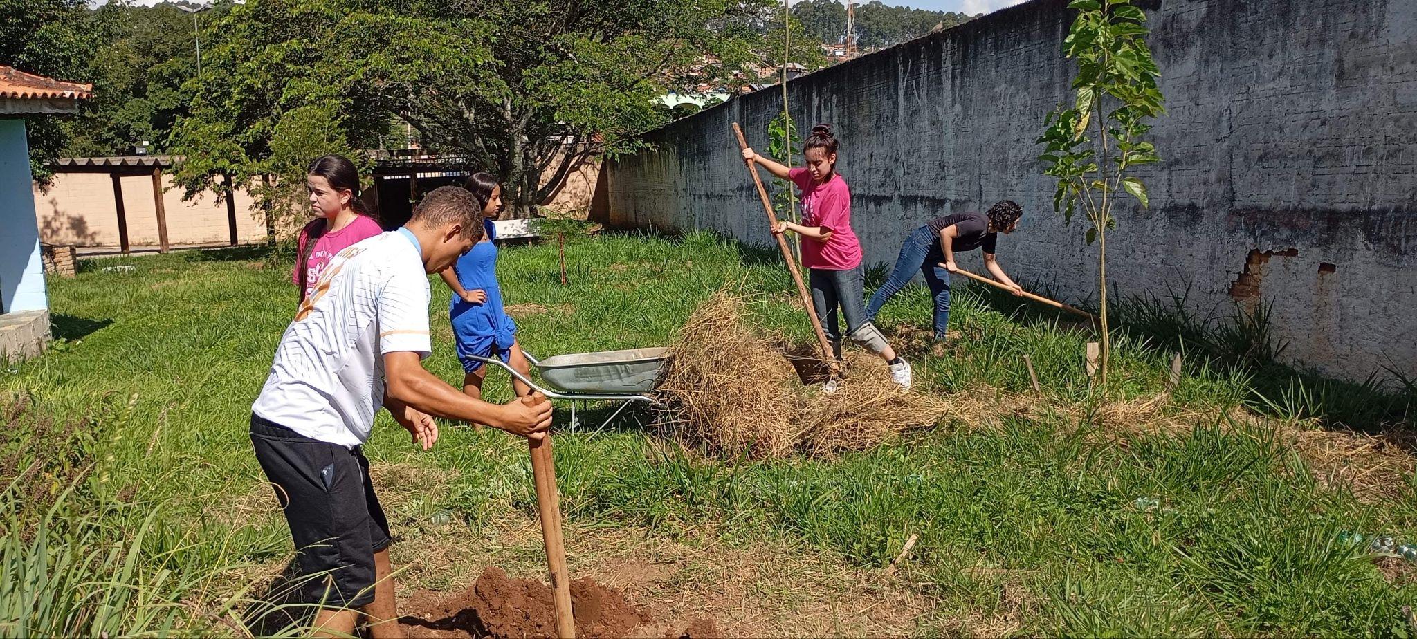 Students working outdoors