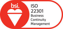 BSI ISO 22301 certification logo, signifying Ciena's commitment to business continuity management and adherence to international standards.