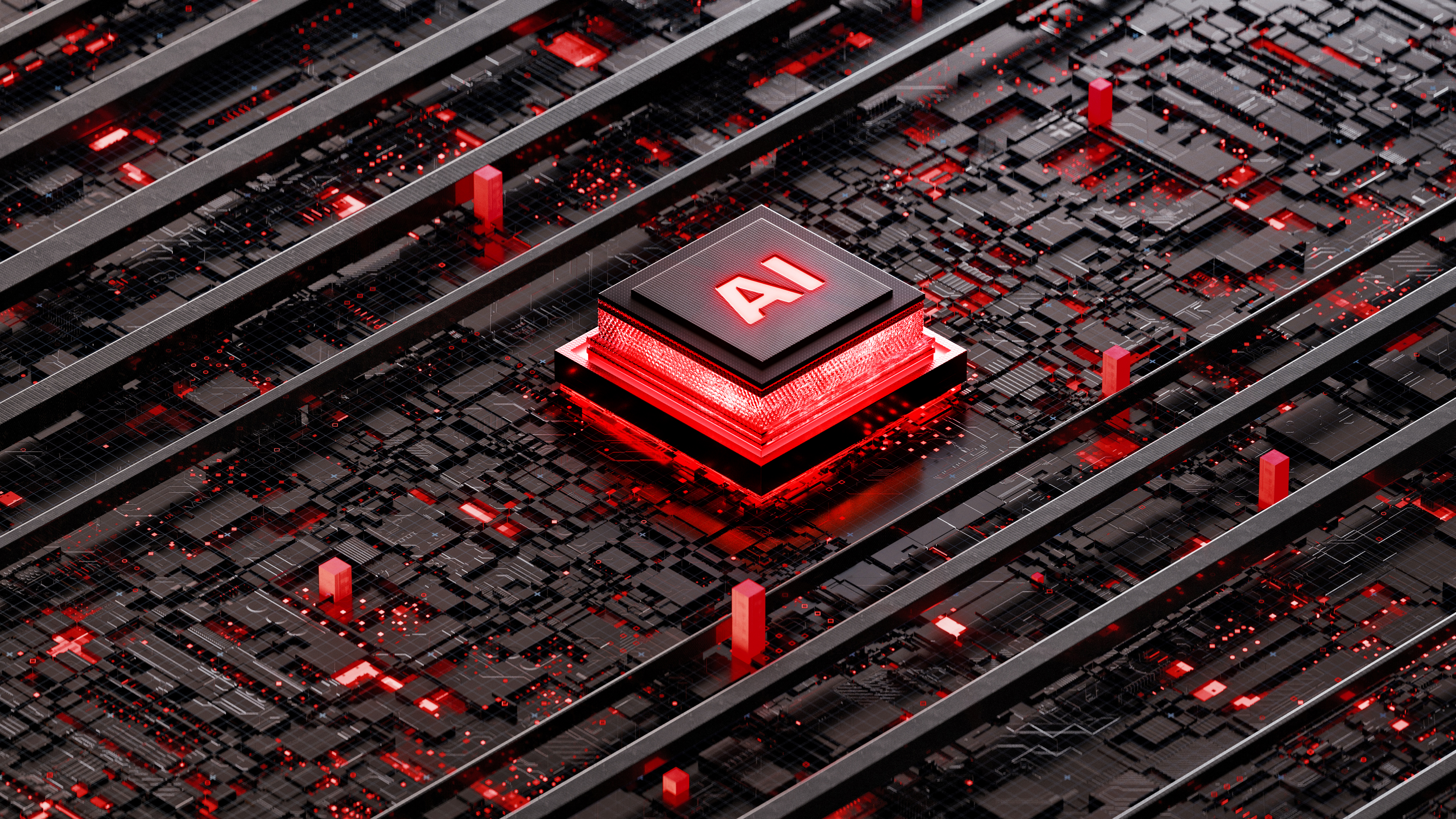 Image of an chip with an AI sign on it on something like a circuit board